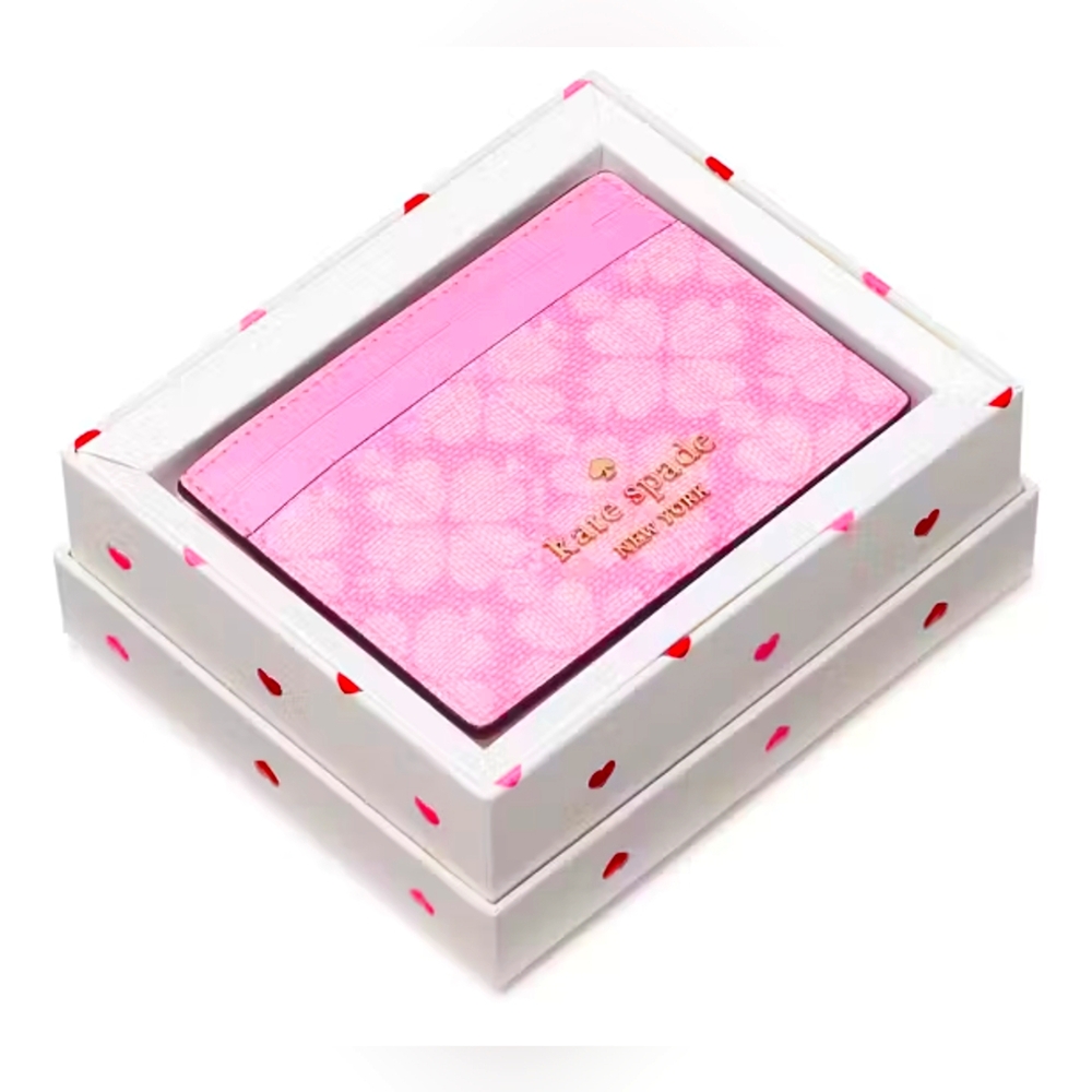 NWT KATE SPADE Boxed Spade Flower Pink Card Holder